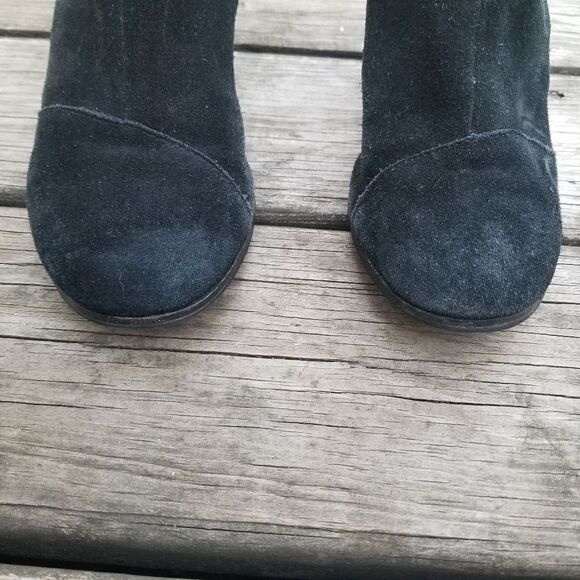 TOMS Lunata Chunky Heeled Black Suede Leather Ankle Boots Booties Woman's 9 - Picture 6 of 11